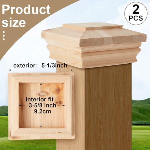 Geetery 2 Pcs 4" x 4" Cedar Post Cap Flat Wood Newel Post Fence Topper