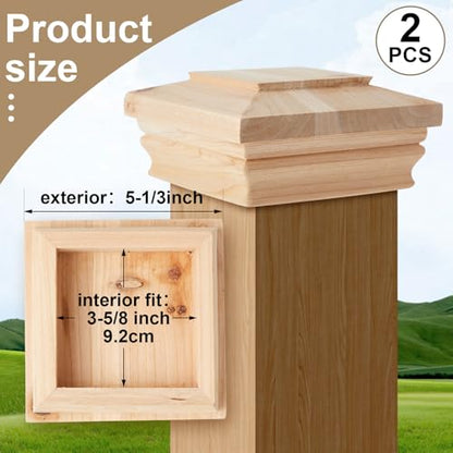 Geetery 2 Pcs 4" x 4" Cedar Post Cap Flat Wood Newel Post Fence Topper
