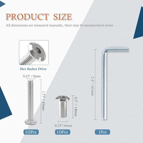 10 Pair(20 Piece) M6x45mm Hex Drive Socket Cap Bolt, Silver - color: Silver, size: M6x45mm