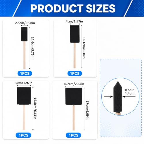 4 Pcs Foam Paint Brushes 4 Sizes Foam Sponge Brush for Painting