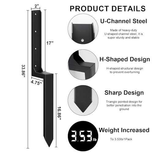 Fence Post Repair Kit Yzzwer - One-Piece Heavy Duty Thicker Fence Post Anchor Stake Repair 4x4/6x6 Wooden Fence Post Support (4 Pack) - color: 4 Pack