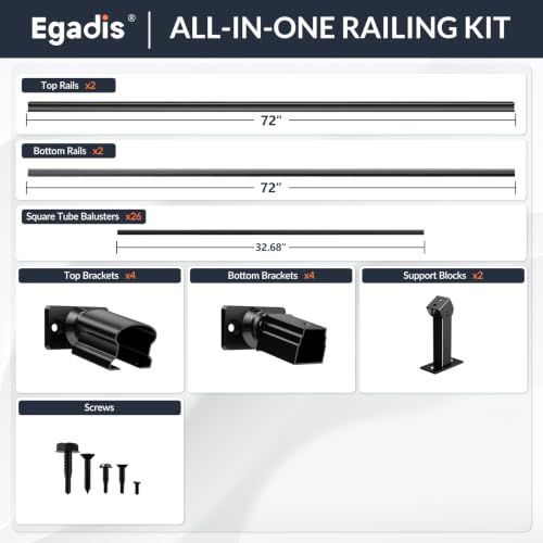 Egadis 2 Pack 42 in x 6 ft Modular Aluminum Stair Railing Kit Without Post - color: Stair 6ft - 2 Panel