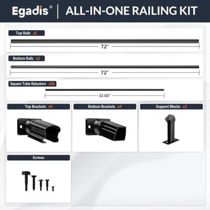Egadis 2 Pack 42 in x 6 ft Modular Aluminum Stair Railing Kit Without Post - color: Stair 6ft - 2 Panel