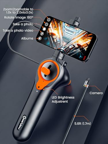210°Articulating Borescope Camera - Inspection Camera 6 Light, Endoscope with 6.2mm IP67 Waterproof Probe, 3X Zoom 2-Way Borescope with Flexible Cablegabg