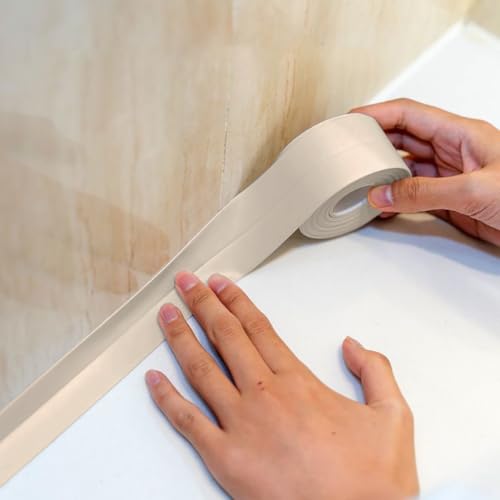 Tan Caulk Tape Waterproof Self Adhesive Tub Sink Shower Door Seal Strip Tub Caulking Moud Resistant Renter Friendly Bathroom Upgrades Peel & Stick Mouding Trim Bathtub Floor Wall Edges Protector - color: Tan