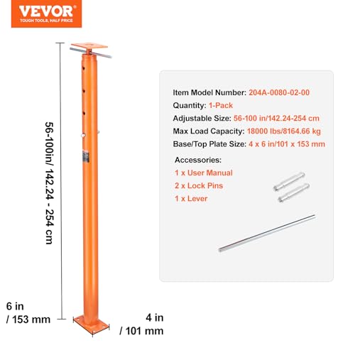 VEVOR House Floor Jack, 56"-100" Height Range 18000 lbs Max Load Capacity - size: 56"-100"