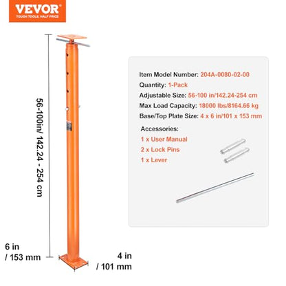 VEVOR House Floor Jack, 56"-100" Height Range 18000 lbs Max Load Capacity - size: 56"-100"