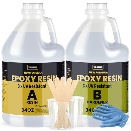 TAKIMO 68OZ 3X UV Resistant Crystal Clear Epoxy Resin Kit, 1:1 High Gloss - size: 68 Fluid Ounces