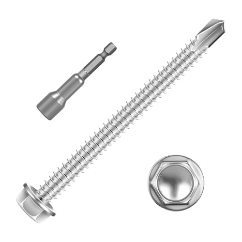 #10 x 3 (50 PCS) Sheet Metal Screws, Hex Washer Head Self Drilling Screw, 410 Stainless Steel Flanged Fast Self Tapping Screws - size: #10 x 3"