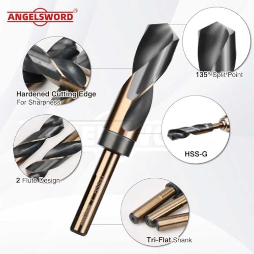 ANGELSWORD 5/8" Reduced Shank Drill Bit, M2 High Speed Steel Drill Bit for Hard Wood, Mild Steel, Cast Iron, Copper, Aluminum alloys and Other Sheet Metal - size: H. 5/8 inch