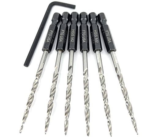 FTG USA 6Pc #6 (9/64") Replacement Countersink Drill Bit Set Tapered Bits - size: #6 (9/64"), style: 6 Bits w/o cutter