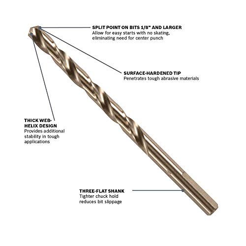 BOSCH CO2139B 3/16 in. x 3-1/2 in. Cobalt M42 Drill Bit (Pack of 2) - size: 3/16 x 3-1/2 in. (Pack of 2)