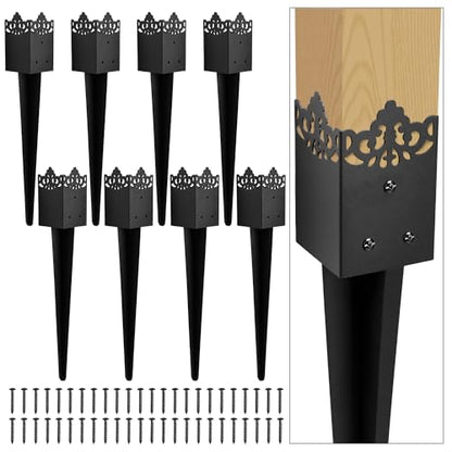24"x4"x4" Fence Post Anchor, Heavy Duty Metal Ground Spike (Set 8) - color: 8 Pack