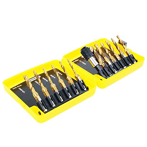13 Pack Titanium Drill Tap Bit Set, SAE Metric Tap Drill Bits for Metal
