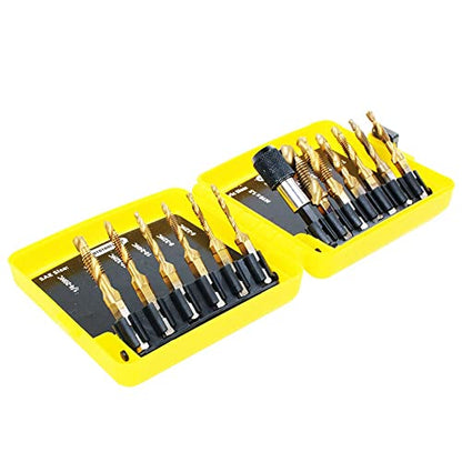13 Pack Titanium Drill Tap Bit Set, SAE Metric Tap Drill Bits for Metal