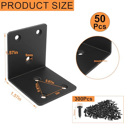 50PCS Black L Brackets Corner Bracket 1.5"x1.5"x1.5", Heavy Duty Corner Brace for Wood, Right Angle Brackets, 40MM 1.5Inch Wide 90 Degree Bracket for Wooden Frame Furniture Shelves Chairs - size: 1.5"x1.5"(Black)