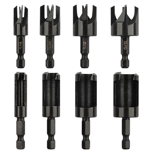 8Pcs Plug Cutter, 1/4-5/8 in Wood Plug Cutters Drill Bit Set - style: Hex Shank