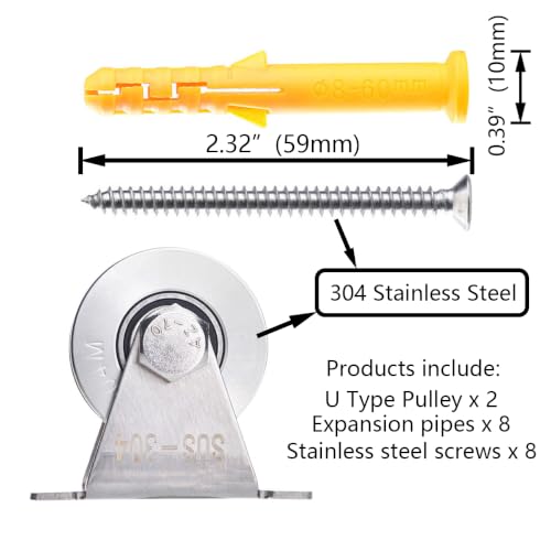 U Type Stainless Steel Groove Wheel Wall-Mounted Ceiling Lifting Pulley - size: 2 Pack U Type