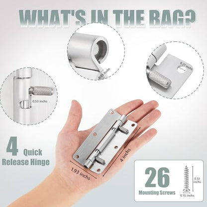 4Inch Quick Release Hinge, 304 Stainless Steel, Detach 4 PCS