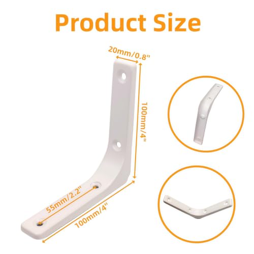 4x4 Inch L Wall Bracket, White, 4 Pcs - color: White