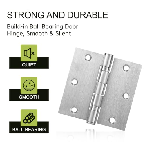 6 Pack Door Hinges 3 x 3 Inches, Heavy Duty Stainless Steel Ball Bearing Hinges with Screws, Non Removable Pin, Brushed Nickel, Smooth and Quiet - size: 3x3inch - 6 Pack
