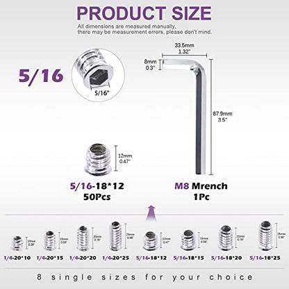 Swpeet 50Pcs 5/16" -18 x 12mm White Zinc Plated Carbon Steel Carbon Furniture Screw in Nut Threaded Wood Inserts Threaded Inserts Bolt Fastener Connector Hex Socket (5/16" -18 x 12mm) - size: 5/16" -18 x 12mm