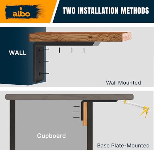 ALBO 12 Inch Countertop Brackets, 2 Pack Heavy Duty Steel L Brackets, Black - size: 12 Inch, style: Standard Duty