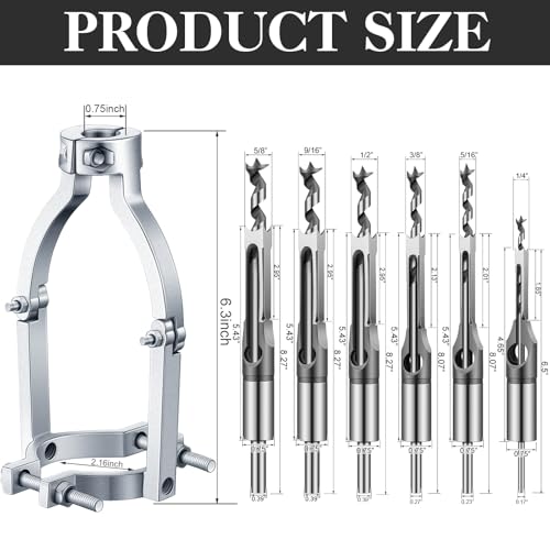 Gisafai 6 Pc Square Hole Drill Bit Set for Wood Mortising Attachment Drill Press Hollow Chisel Mortise Drill Tool (1/4, 5/16, 3/8, 1/2, 9/16, 5/8'') - size: 1/4, 5/16, 3/8, 1/2, 9/16, 5/8"