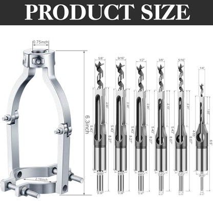 Gisafai 6 Pc Square Hole Drill Bit Set for Wood Mortising Attachment Drill Press Hollow Chisel Mortise Drill Tool (1/4, 5/16, 3/8, 1/2, 9/16, 5/8'') - size: 1/4, 5/16, 3/8, 1/2, 9/16, 5/8"