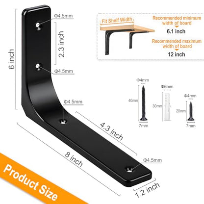 8 x 6 Inch Metal Shelf Bracket, Heavy Duty Shelf Support Bracket - size: 8 x 6 Inch (4 PCS)