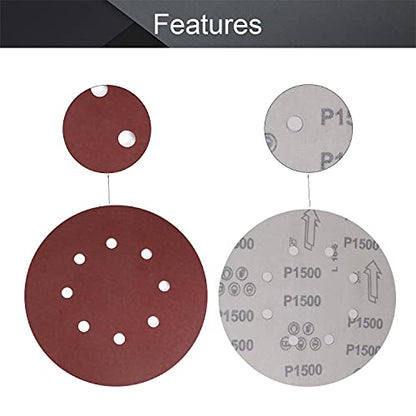 Utoolmart 10pcs 7 Inch 8 Hole Hook and Loop Sanding Disc 1500Grit Flocking Sandpaper for Random Orbit Sander - size: 1500 Grit