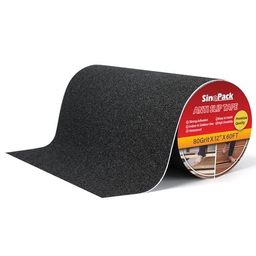 12" Anti Slip Tape, Black Non Slip Ramp for Outdoor 12Inch x 60FT Non Skid Tape, Best Grip Non Slip Strips Tape High Traction Friction Abrasive Adhesive for Stairs Step - size: 12 IN X 60 FT