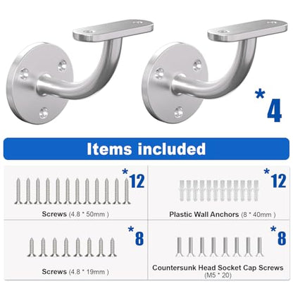 Stair Railing Bracket, 4 Pack Stainless Steel 316 Marine Grade Wall Mount Handrail Bracket for Wood & Metal Stair Railing, Support Flat Surface Square Tube, Brush Finish - size: Stainless Steel 316, style: 4 Pack