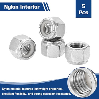 5Pcs 5/8"-11 Nylon Locking Hex Nuts 304 StainlessSteel Silver - color: Silver, size: 5/8"-11