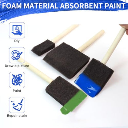4 PCS Foam Paint Brushes Set, 1" 1.57" 2" 3" with Wooden Handle