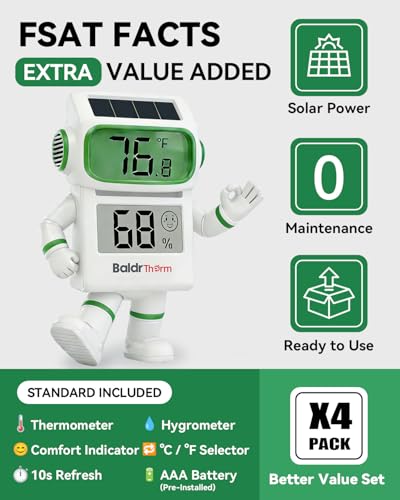 BALDR 4-Pack Digital Hygrometer Thermometer, Solar Humidity Monitor (White) - color: White 4 Pack