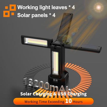 13200mAh Rechargeable Solar Work Light with Folding Stand and Carrying Bag, AODOO 8000 Lumen Stepless Dimmable , White/Warm/Nature White/RED(SOS) with Detachable Tripod (Black) - color: Black
