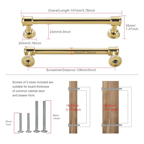 TUNNY 10 Pack Cabinet Handles-5"/128mm Screw Spacing Polished Gold Cabinet Pulls Drawer Pulls Cabinet Hardware Kitchen Cabinet Handles for Bathroom Dresser Pulls TU10187 - color: Polished Gold, size: 5"(128mm)Hole Center-10Pcs