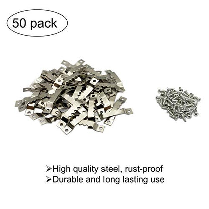 50 Pack Small Steel Sawtooth Picture Hangers with Screws (Silver) - color: Small Silver - 50 Pack