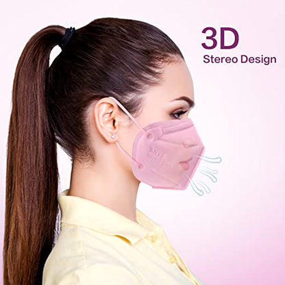 Miuphro 50 Pack Cup Dust Safety Disposable Masks, KN95 5-Layer Foldable Masks - color: Pink