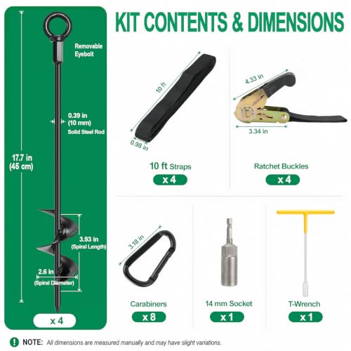 Trampoline Anchors, 4 Pack 18" RV Awning Tie Down Kit with 4 Ratchet Straps - size: 4PCS