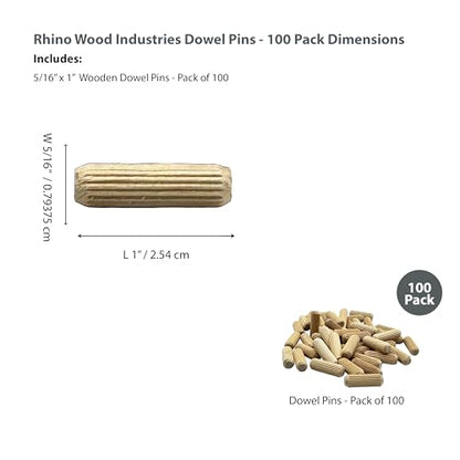 5/16" x 1" - 100 Pack Wooden Dowel Pins - Kiln Dried, Fluted, and Beveled (5/16" x 1", 100pk) - size: 5/16" x 1"