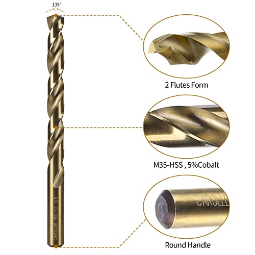 CaRoller Cobalt Drill Bit Set - 15 Pcs M35 High Speed Steel Twist Jobber Length Drill Set 1/16"-3/8" for Hardened Metal, Stainless Steel, Cast Iron, Wood and Plastic with Round Shank (15pcs Cobalt) - size: 1/16"-3/8"-15pcs-Cobalt