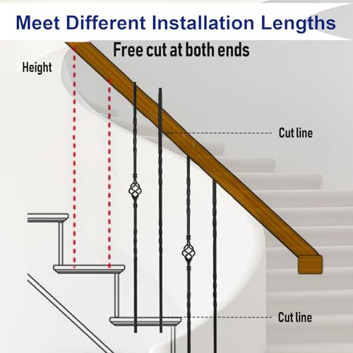 Sidasu 10-Pack 44" x 1/2" Wrought Iron Balusters for Stairs - size: 10 pack, style: Double Twist Baluster