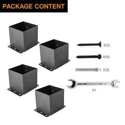 6x6 Post Base 4pcs,Post Brackets(Inner Size 5.6"x5.6") 2mm Thick - size: 6''X6''