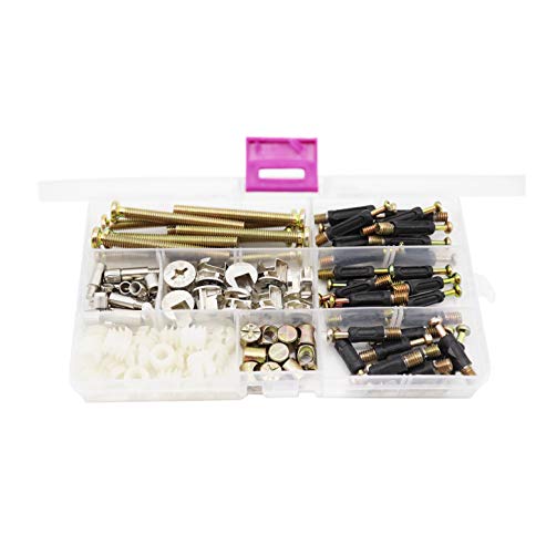90pcs Crib Screws Furniture Cam Lock Connecting Screws Nuts Assortment Kit,Hex Socket Cap Screws/Cam Fitting/Dowel/Pre-Inserte for Cabinets Cupboards Chairs Boards Headboards