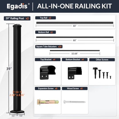 Egadis 2 Pack 36 in x 5 ft Modular Aluminum Porch and Deck Railing Kit - color: Level 5ft - 2panel 2post