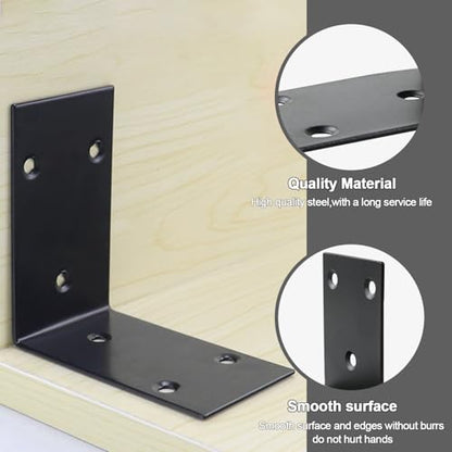 10 Pack 3.3"x3.3" L Brackets Heavy Duty 90 Degree Angle Brackets Large Black Corner Bracket Metal L Shape Bracket for Wood Furniture Framing Fence - size: 85X85MM