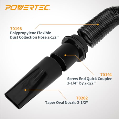 POWERTEC 2-1/2'' x 36'' Dust Collection Hose, 2.5 Inch Flexible PP Dust Collector Hose for Table Saw, Miter Saw, Drill Press, Belt Sander, Woodworking and Wood Shop Dust Collection System (70198) - size: 2.5'' x 36'' PP Hose