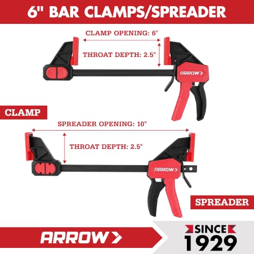 ARROW 2-Piece 6" Medium Duty Bar Clamps for Woodworking with 150LBS Force - size: 6"(2)